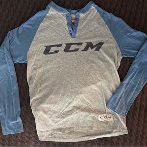 CCM Two-Tone Raglan Henley in Gray and Blue